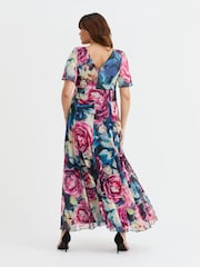 Scarlett & Jo Blue/Pink Rose Isabelle Float Sleeve Maxi Dress - Image 4 of 4