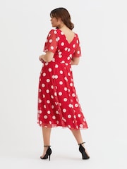 Scarlett & Jo Red White Polka Dot Victoria Angel Sleeve Mesh Midi long Dress - Image 4 of 4