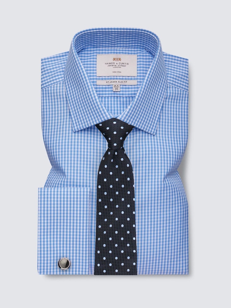 Hawes & Curtis Blue Gingham Check 100% Cotton Shirt - Image 1 of 4