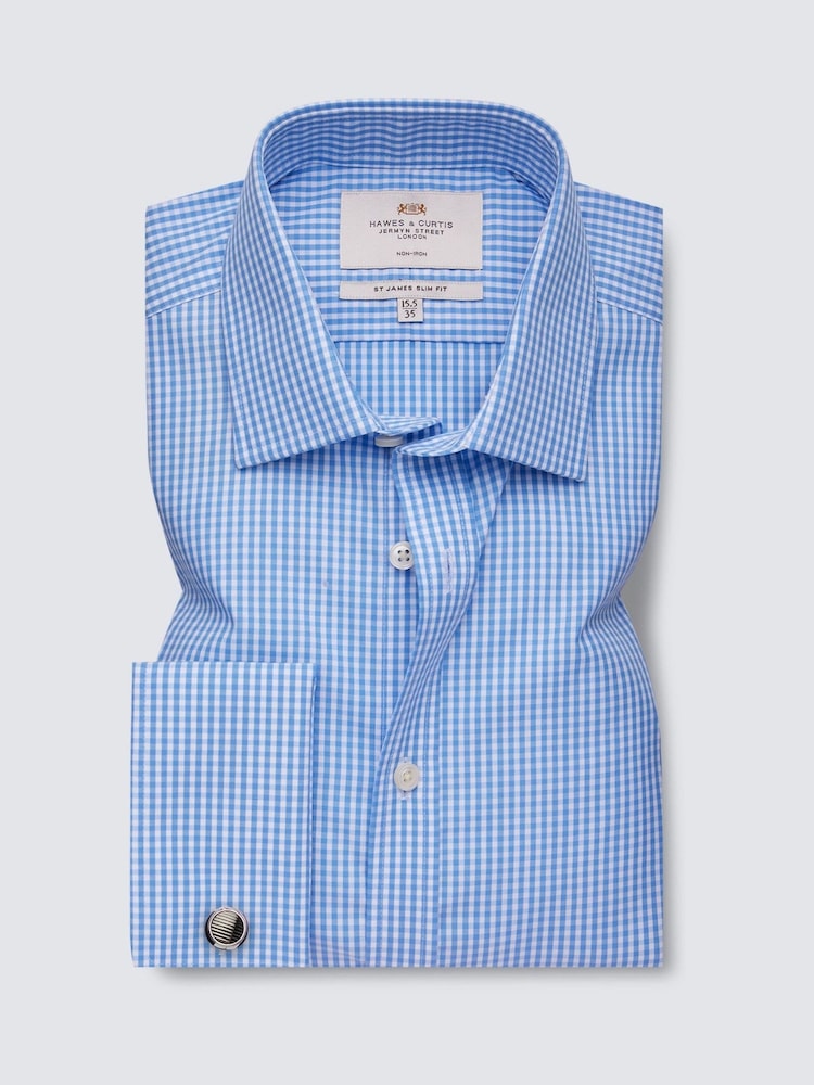 Hawes & Curtis Blue Gingham Check 100% Cotton Shirt - Image 2 of 4