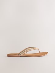 Gold Suede Standard/Wide Fit Forever Comfort® Beaded Toe Thong Sandals - Image 1 of 6