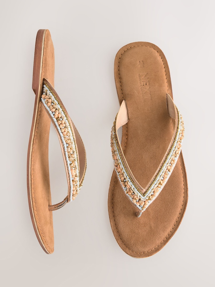 Gold Suede Standard/Wide Fit Forever Comfort® Beaded Toe Thong Sandals - Image 2 of 6