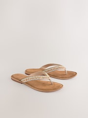 Gold Suede Standard/Wide Fit Forever Comfort® Beaded Toe Thong Sandals - Image 3 of 6