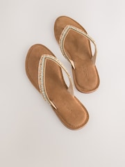 Gold Suede Standard/Wide Fit Forever Comfort® Beaded Toe Thong Sandals - Image 4 of 6