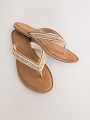 Gold Suede Standard/Wide Fit Forever Comfort® Beaded Toe Thong Sandals - Image 5 of 6