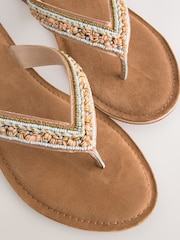 Gold Suede Standard/Wide Fit Forever Comfort® Beaded Toe Thong Sandals - Image 6 of 6