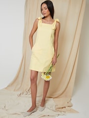 Threadbare Yellow Tie Strap Linen Blend Mini Shift Summer Dress - Image 1 of 5