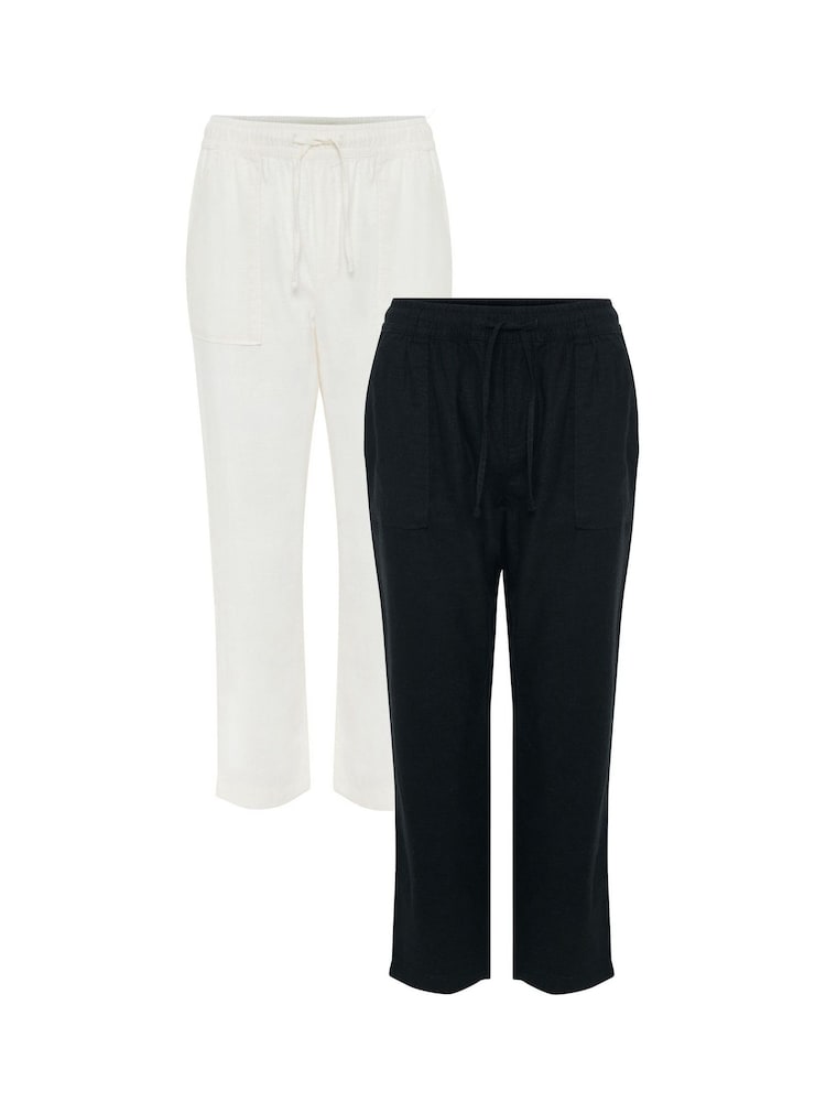 Threadbare Black Linen Blend Drawstring Trousers 2 Pack - Image 1 of 5