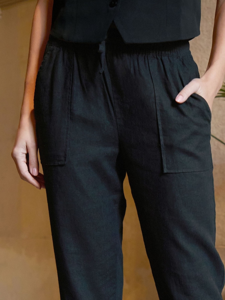 Threadbare Black Linen Blend Drawstring Trousers 2 Pack - Image 5 of 5