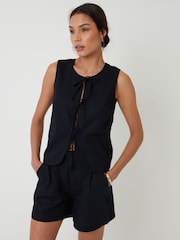 Threadbare Black Linen Blend Tailored Shorts - Image 1 of 5