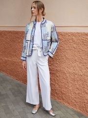 Threadbare White Belted Linen Blend Wide Leg Trousers - Image 3 of 4