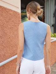 Threadbare Blue Tie Front Linen Blend Waistcoat - Image 2 of 4