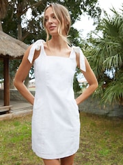 Alb - Threadbare Tie Strap Linen Blend Mini Shift Summer Dress - Image 1 of 4