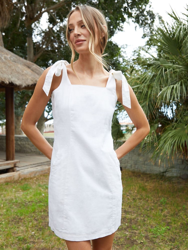 Alb - Threadbare Tie Strap Linen Blend Mini Shift Summer Dress - Image 1 of 4