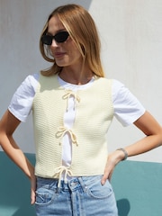 Threadbare Yellow Tie Front Knitted Vest - Image 1 of 4