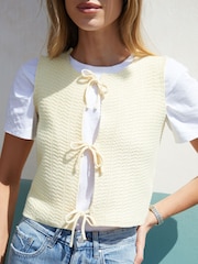Threadbare Yellow Tie Front Knitted Vest - Image 3 of 4