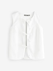 Threadbare White Tie Front Linen Blend Waistcoat - Image 5 of 5