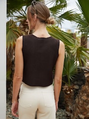 Threadbare Brown Tie Front Knitted Vest - Image 2 of 4