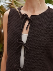 Threadbare Brown Tie Front Knitted Vest - Image 4 of 4