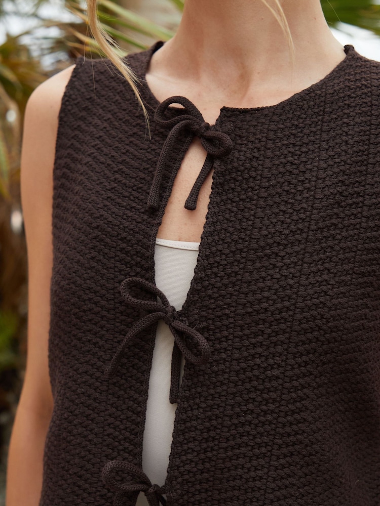 Threadbare Brown Tie Front Knitted Vest - Image 4 of 4