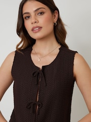 Threadbare Brown Tie Front Knitted Waistcoat - Image 6 of 9