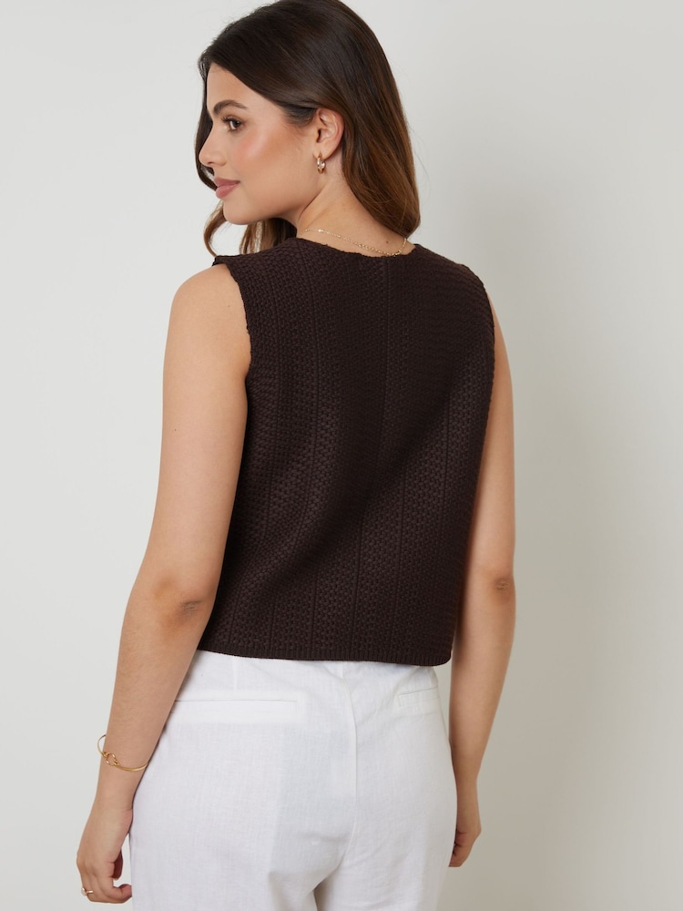 Threadbare Brown Tie Front Knitted Waistcoat - Image 9 of 9