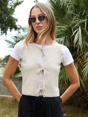Threadbare Cream Tie Front Knitted Vest - Image 1 of 5
