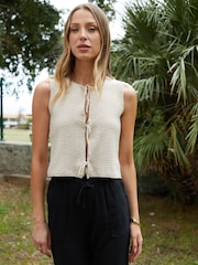 Threadbare Cream Tie Front Knitted Vest - Image 2 of 5