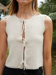 Threadbare Cream Tie Front Knitted Vest - Image 4 of 5
