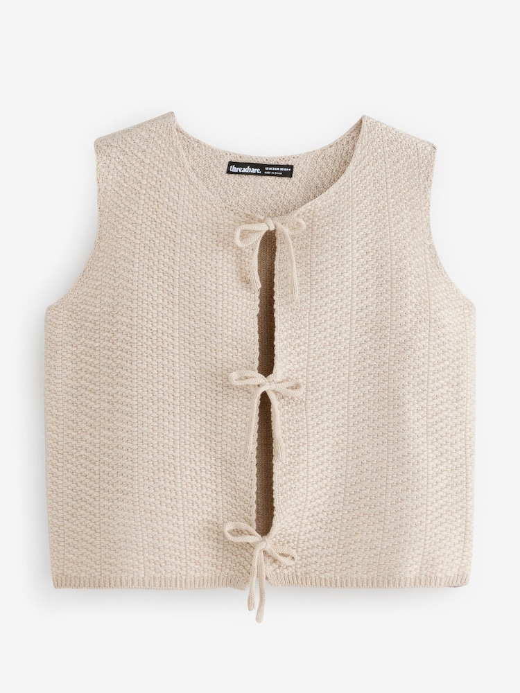 Threadbare Cream Tie Front Knitted Vest - Image 5 of 5