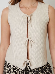Threadbare Cream Tie Front Knitted Waistcoat - Image 6 of 9