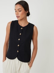 Negro - Threadbare Crew Neck Linen Blend Waistcoat - Imagen 1 de 5