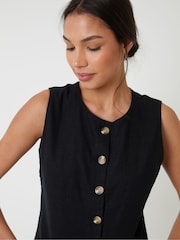 Negro - Threadbare Crew Neck Linen Blend Waistcoat - Imagen 4 de 5