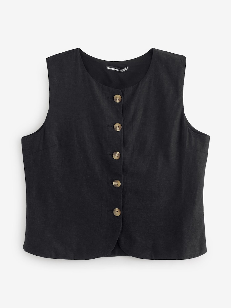 Negro - Threadbare Crew Neck Linen Blend Waistcoat - Imagen 5 de 5