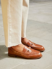 Linzi Brown Maison Croc Effect Loafers With Buckle Detail - Image 1 of 5