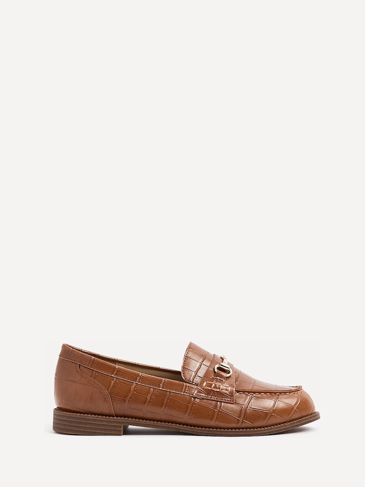 Linzi Brown Maison Croc Effect Loafers With Buckle Detail - Image 2 of 5