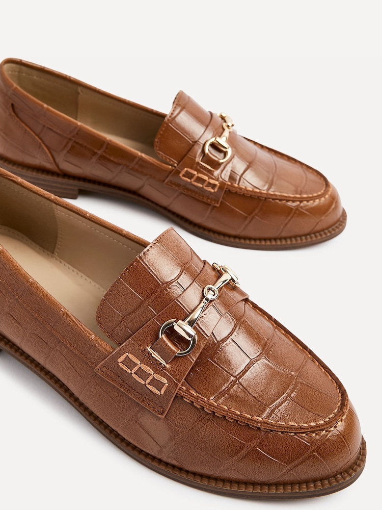 Linzi Brown Maison Croc Effect Loafers With Buckle Detail - Image 5 of 5