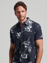 Superdry Navy Blue Hawaiian Print Shirt - Image 1 of 10