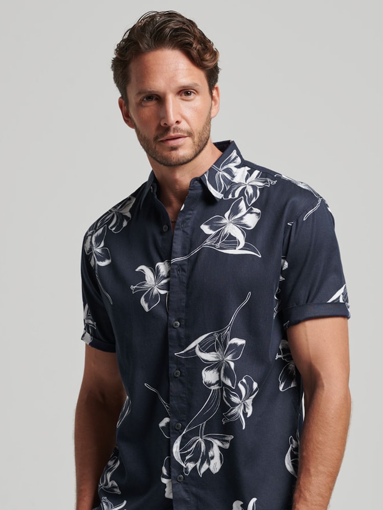 Superdry Navy Blue Hawaiian Print Shirt - Image 1 of 10