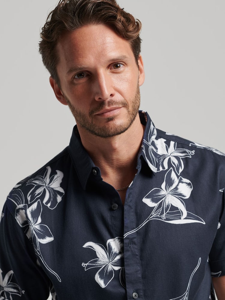 Superdry Navy Blue Hawaiian Print Shirt - Image 3 of 10