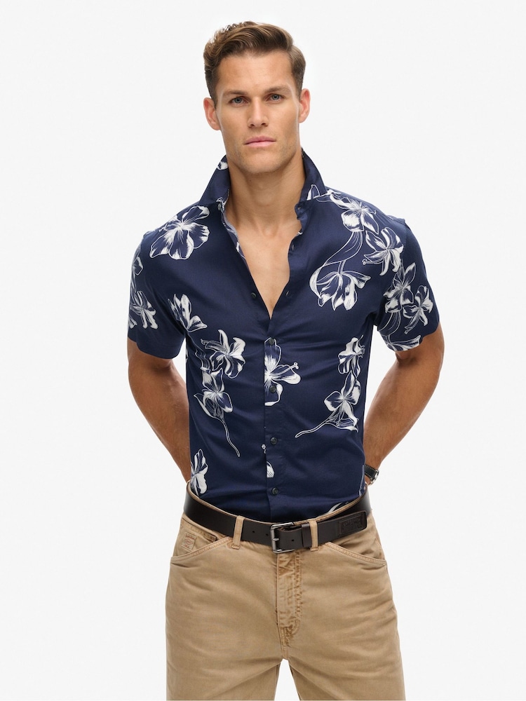 Superdry Navy Blue Hawaiian Print Shirt - Image 4 of 10