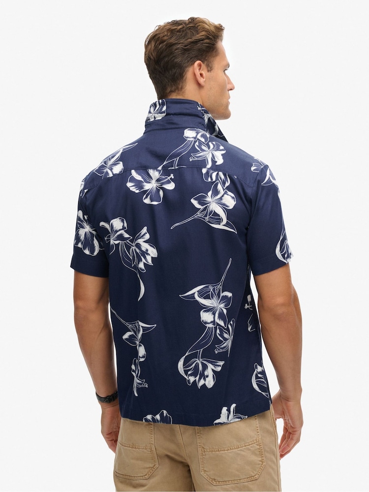 Superdry Navy Blue Hawaiian Print Shirt - Image 5 of 10