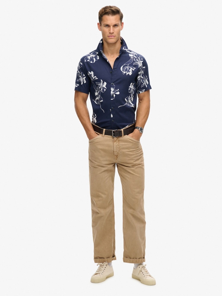 Superdry Navy Blue Hawaiian Print Shirt - Image 6 of 10