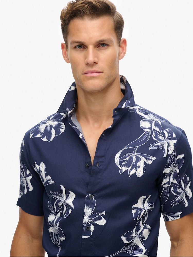 Superdry Navy Blue Hawaiian Print Shirt - Image 7 of 10