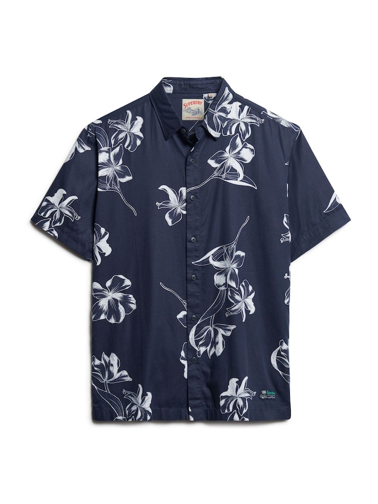 Superdry Navy Blue Hawaiian Print Shirt - Image 8 of 10