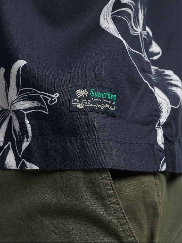 Superdry Navy Blue Hawaiian Print Shirt - Image 9 of 10