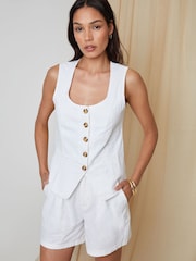 Threadbare White Linen Blend Tailored Shorts - Image 2 of 6