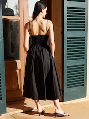Threadbare Black V-Neck Fit and Flare 100% Cotton Midi Dress - Image 2 of 4