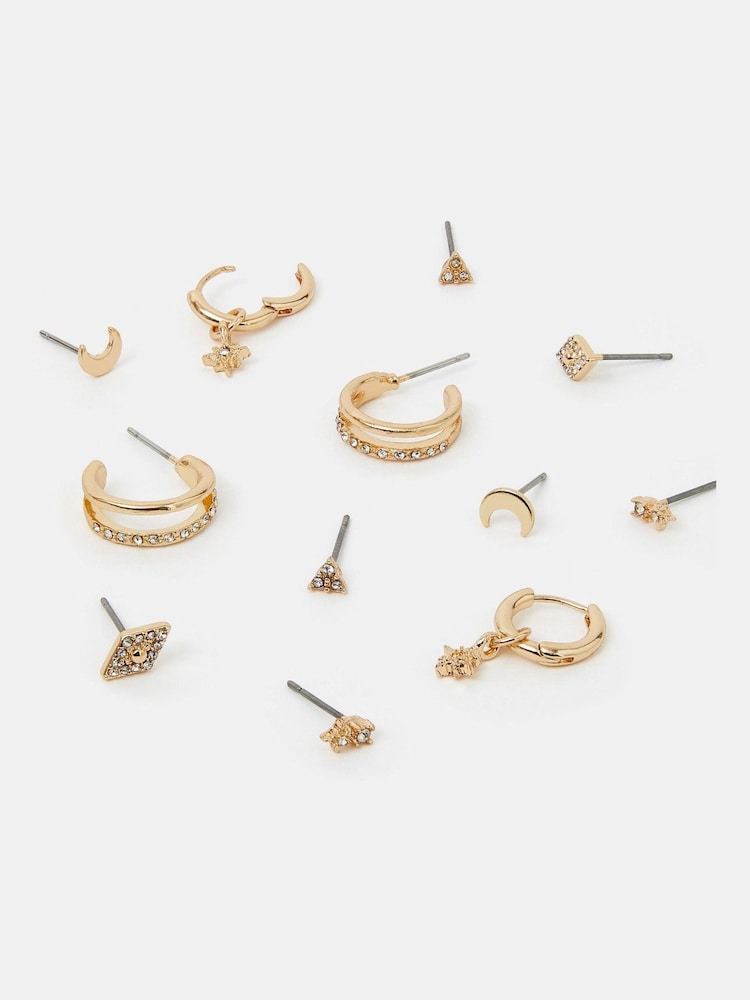 Accessorize Gold Tone Starry Night Stud and Hoop Earrings 6 Pack - Image 1 of 3 Accessorize Gold Tone Starry Night Stud and Hoop Earrings 6 Pack - Image 1 of 3