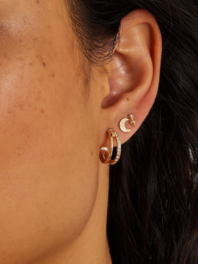 Accessorize Gold Tone Starry Night Stud and Hoop Earrings 6 Pack - Image 3 of 3 Accessorize Gold Tone Starry Night Stud and Hoop Earrings 6 Pack - Image 3 of 3